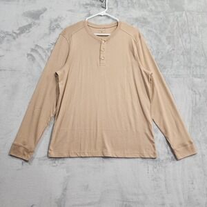 Vustra Shirt Mens L Beige Long Sleeve Henley Organic Cotton Sustainable Casual